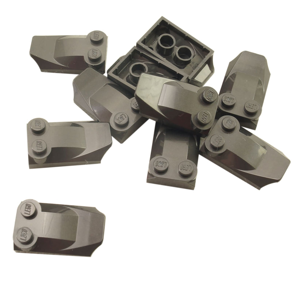 LEGO® curved slope 3 x 2 x 2/3 with two studs, wing end shape for aircraft or vehicle detailing, pearl dark gray color
