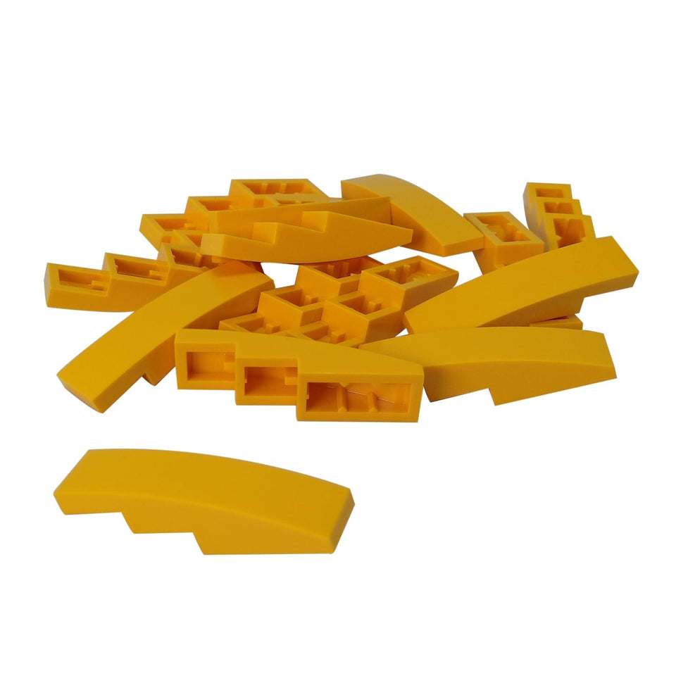 LEGO® curved slope 4 x 1 piece, smooth rounded surface for vehicle contours and detailed shaping, bright light orange  color

