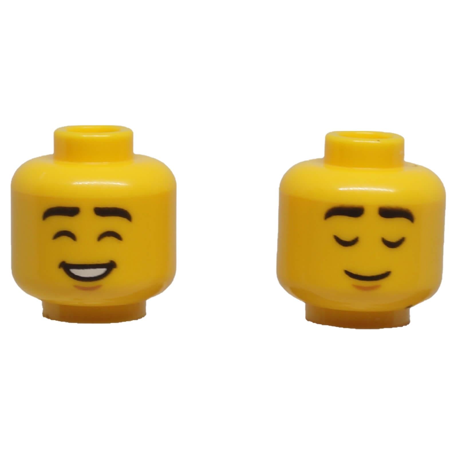 LEGO smiling dual-sided minifigure head 3626pb3751 with happy smile and peaceful closed-eye expression