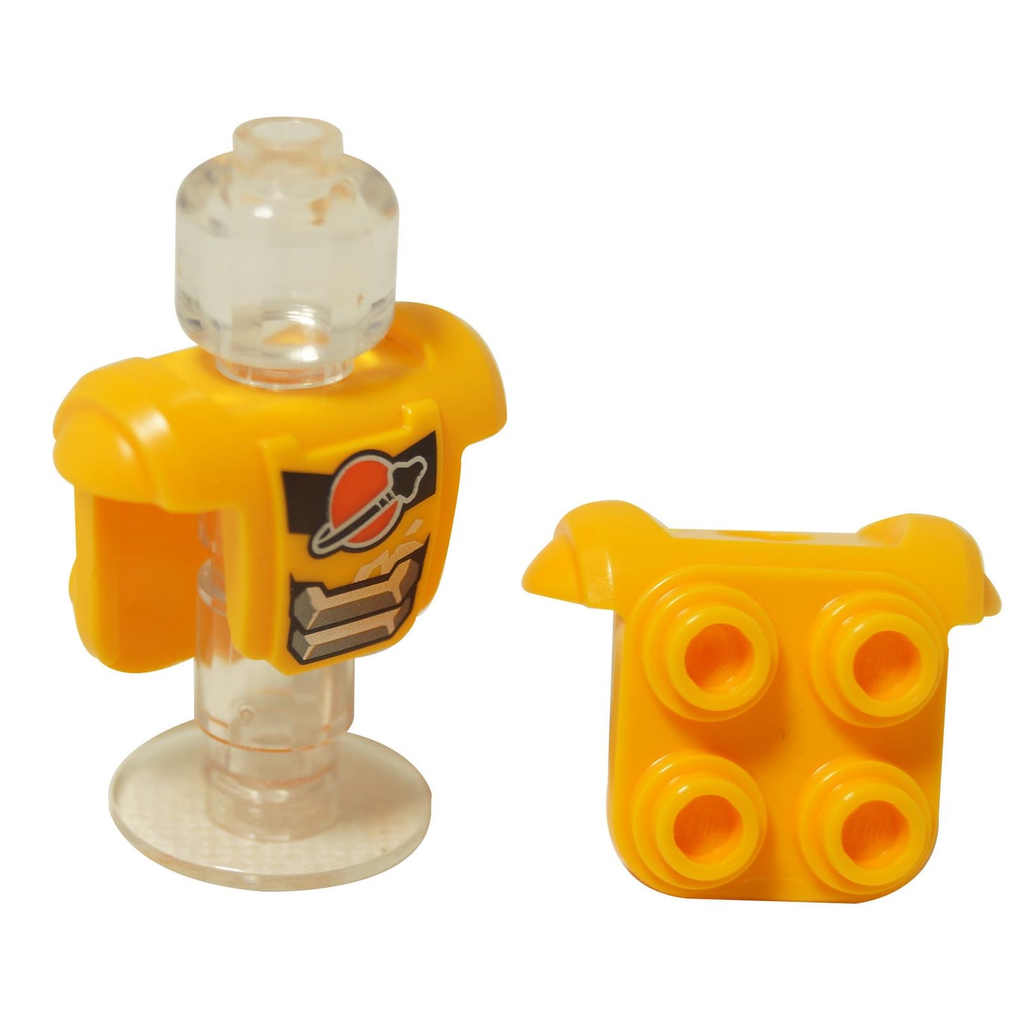LEGO® armadura espacial con logo clásico de espacio y placa trasera de 4 studs, accesorio de armadura para torso de minifigura con pieza trasera removible
