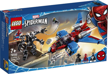 LEGO® Spiderjet vs. Venom Mech (76150) caja – set de Marvel Super Heroes que presenta a Spider-Man, Spider-Man Noir y Venom.