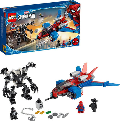 LEGO® Spiderjet vs. Venom Mech (76150) modelo construido – jet de Spider-Man y Mech de Venom con minifiguras.