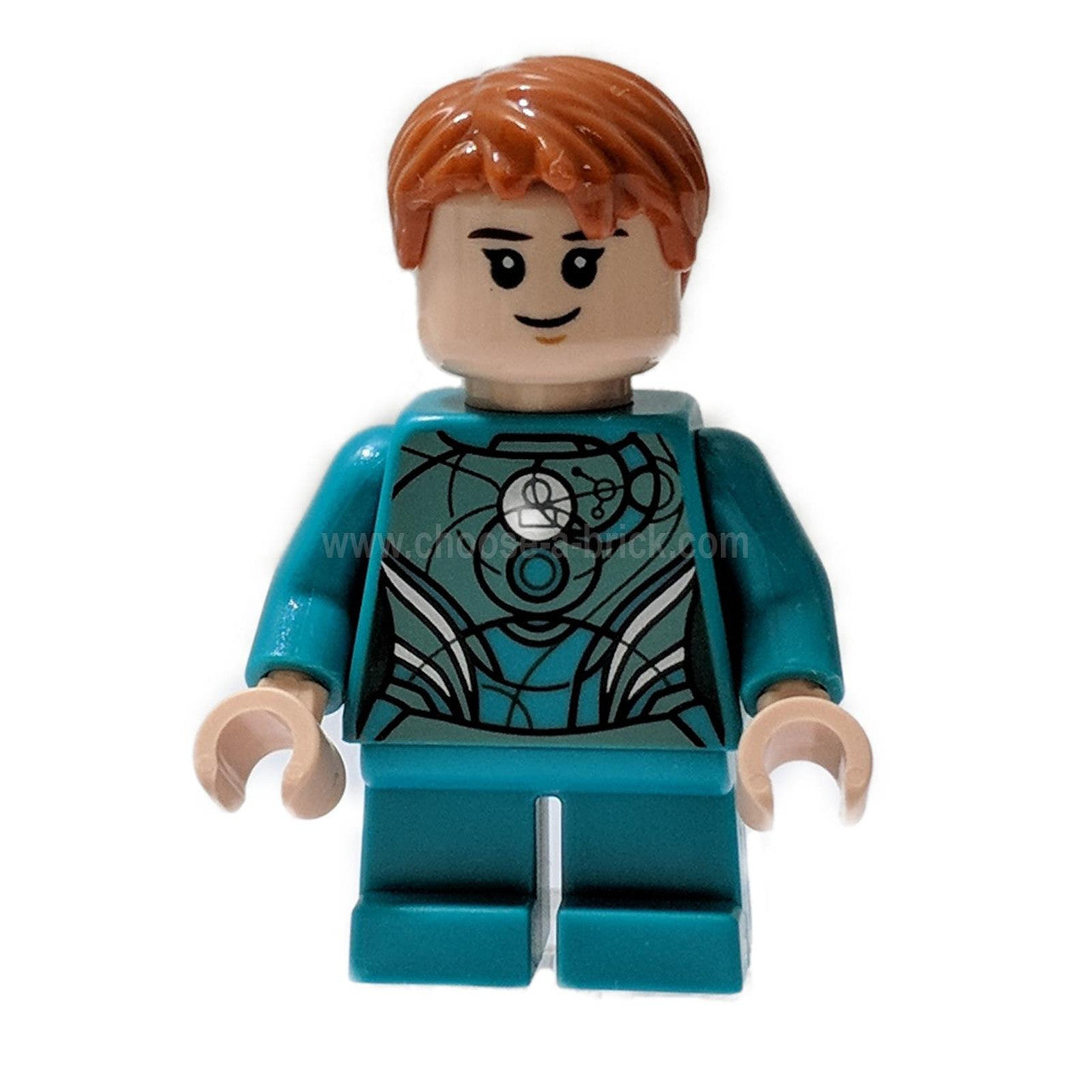 LEGO Sprite minifigure sh0769 with teal torso and circular print design
