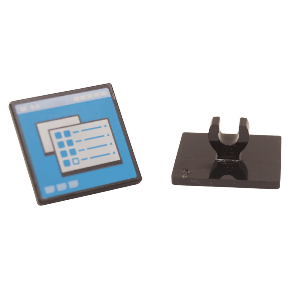 Écran d'ordinateur carré LEGO avec clip 15210pb085 pièce noire avec impression de bureau bleu vue de l'avant et de l'arrière