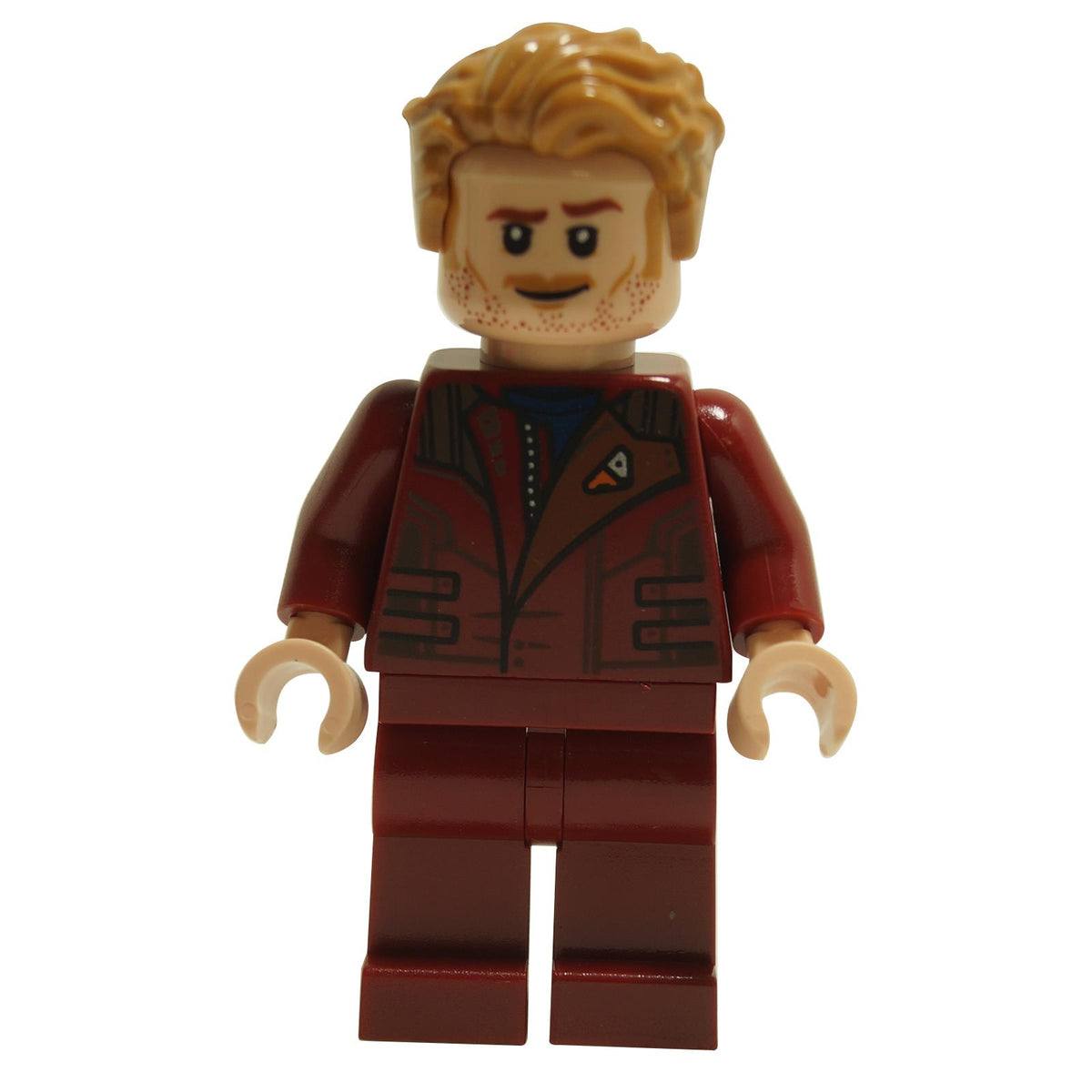다크 레드 재킷과 다리를 착용한 LEGO 스타로드 미니피겨 sh0834