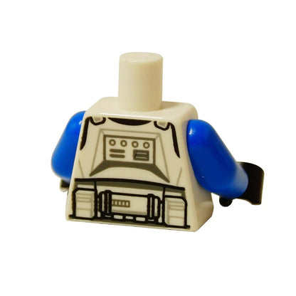 LEGO® Star Wars 501st Legion clone trooper torso back view from The Clone Wars, white armor with blue back panel and belt print
