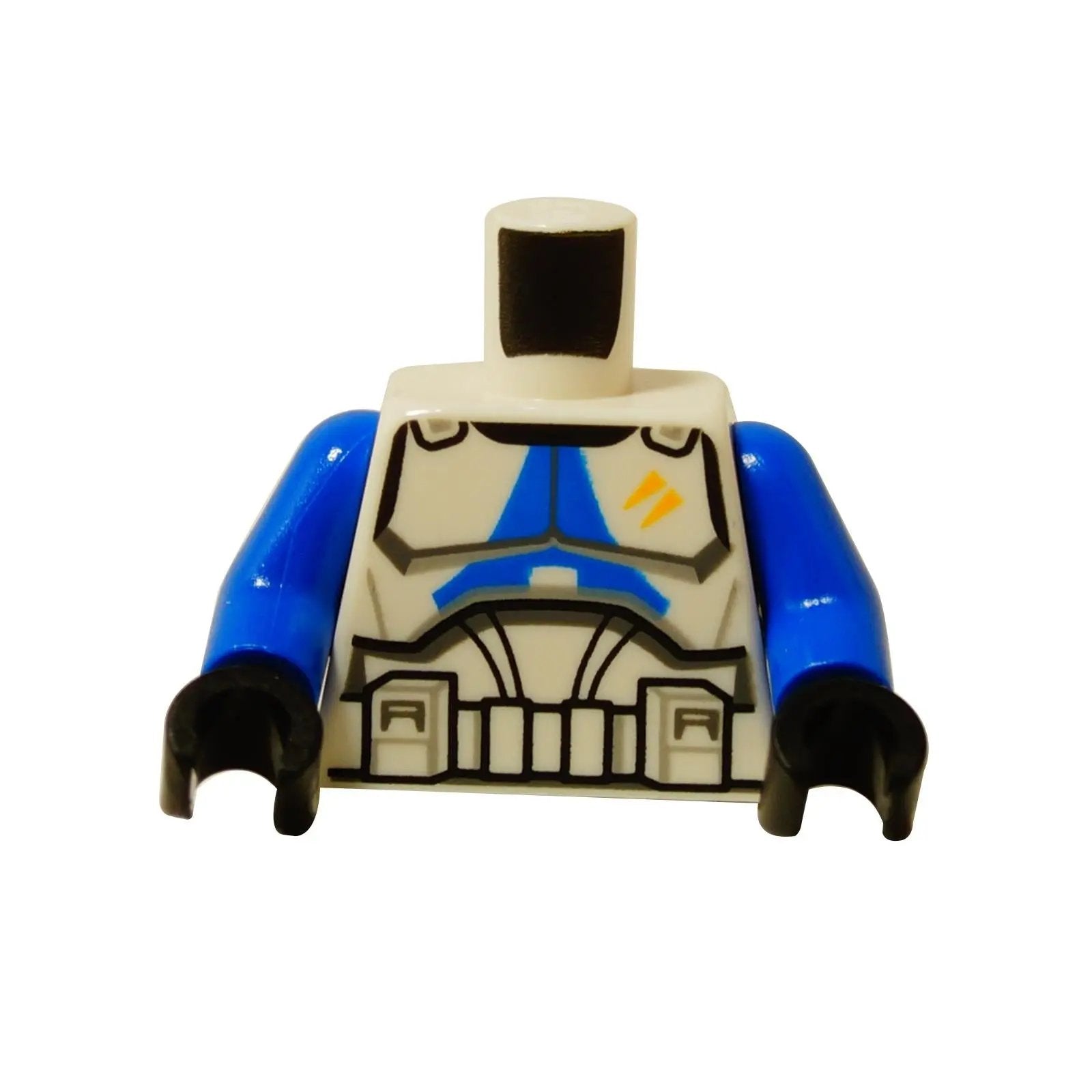 LEGO® Star Wars 501st Legion clone trooper torso front view from The Clone Wars, white armor with blue chest markings and utility belt print
