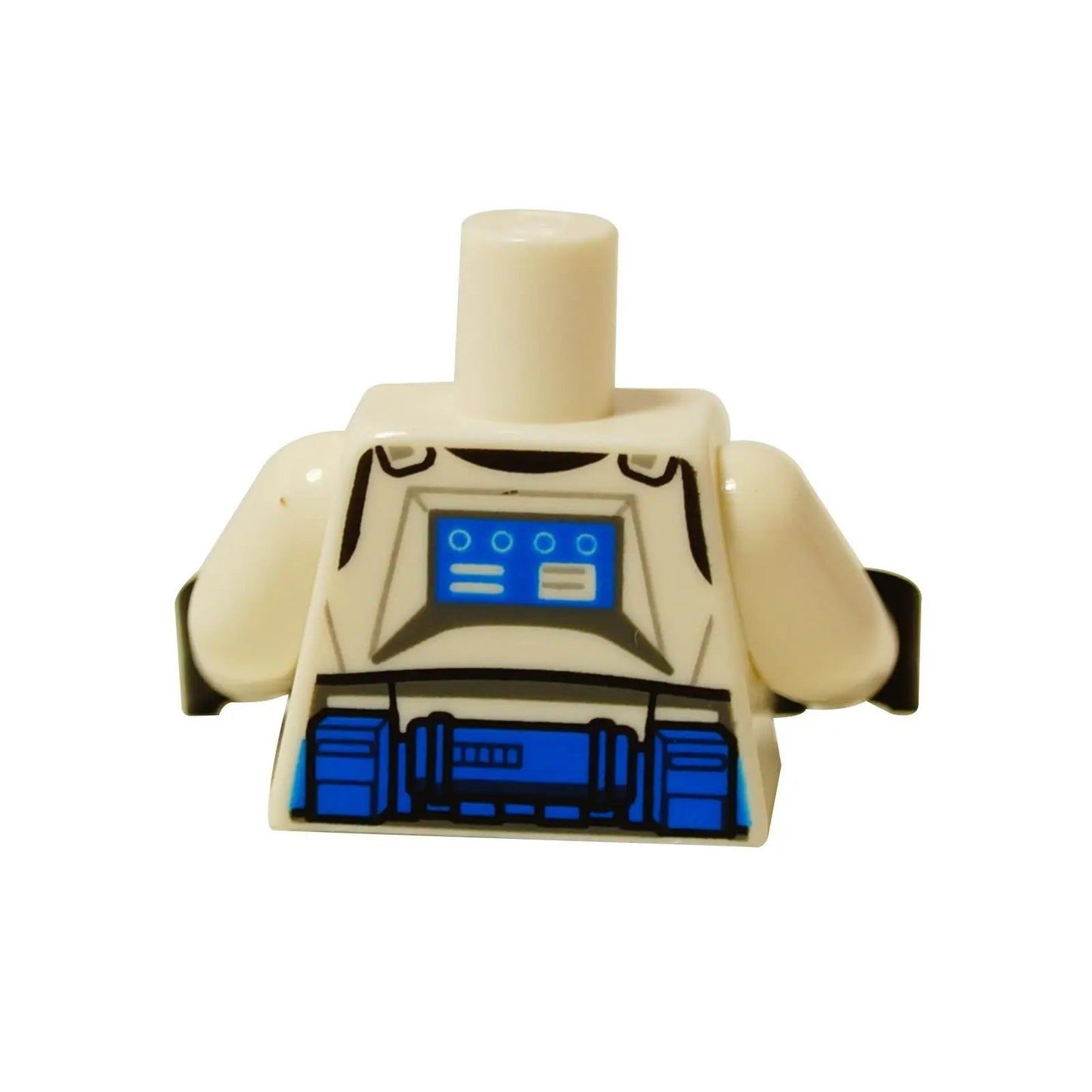LEGO® Star Wars 501st Legion Jet Trooper torso back view from The Clone Wars, white armor with blue back panel print

