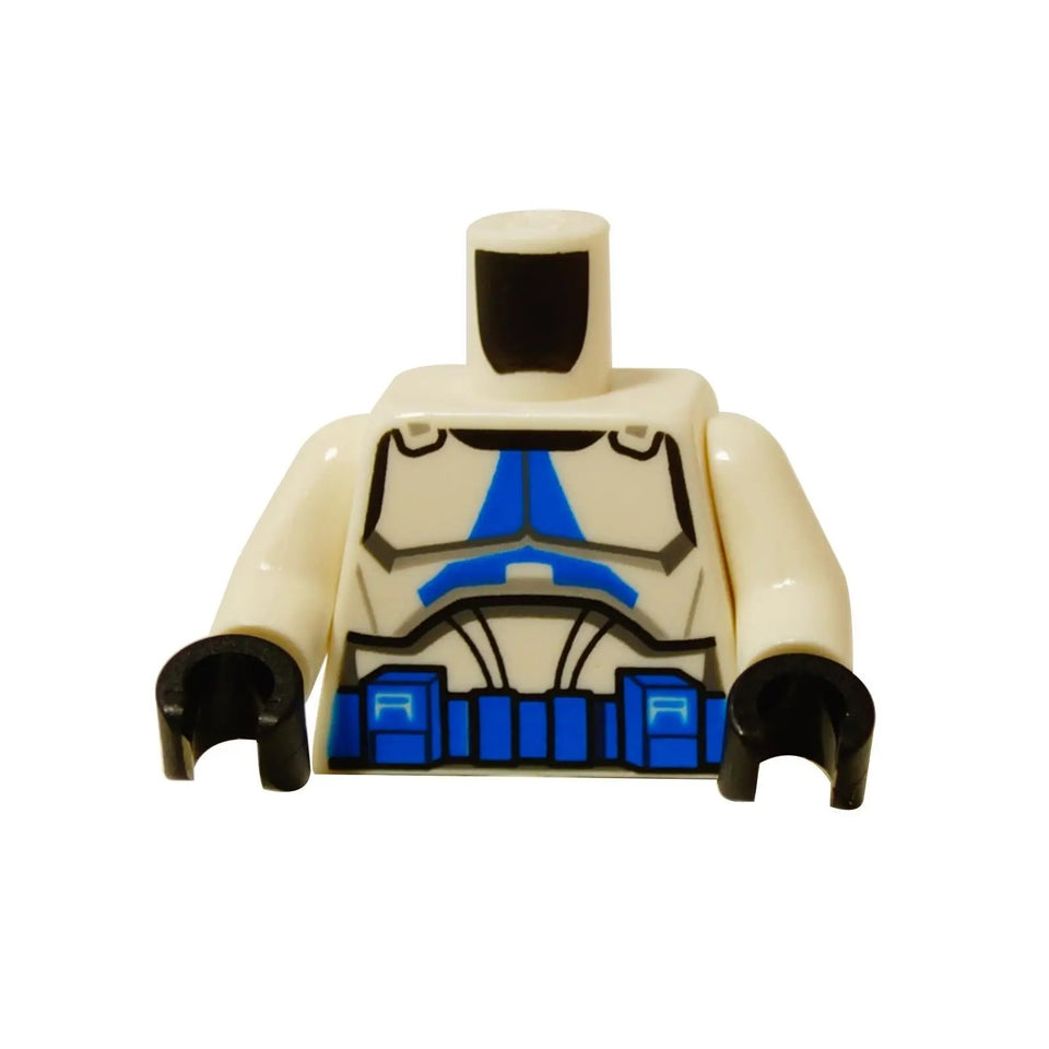 LEGO® Star Wars 501st Legion Jet Trooper törzs elölnézeti képe a Klónok Háborújából, fehér páncél kék mellkasi és övnyomattal
