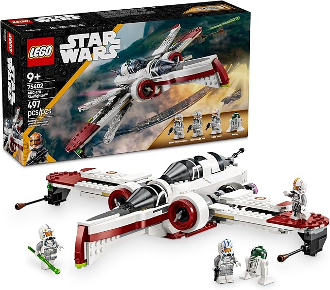 LEGO Star Wars ARC-170 Starfighter 75402 with clone pilots and astromech droid