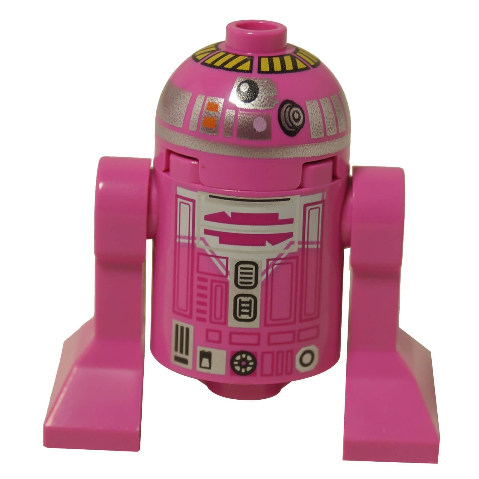 LEGO® Droide astromecánico QT-KT de Star Wars en rosa con paneles impresos detallados, cuerpo clásico estilo R2 y patas laterales
