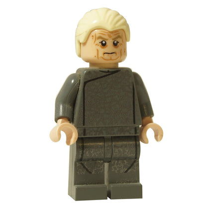 LEGO® Star Wars Chancellor Palpatine minifigure (sw0540) wearing a dark gray outfit with aged face print and light nougat hands, front view.
