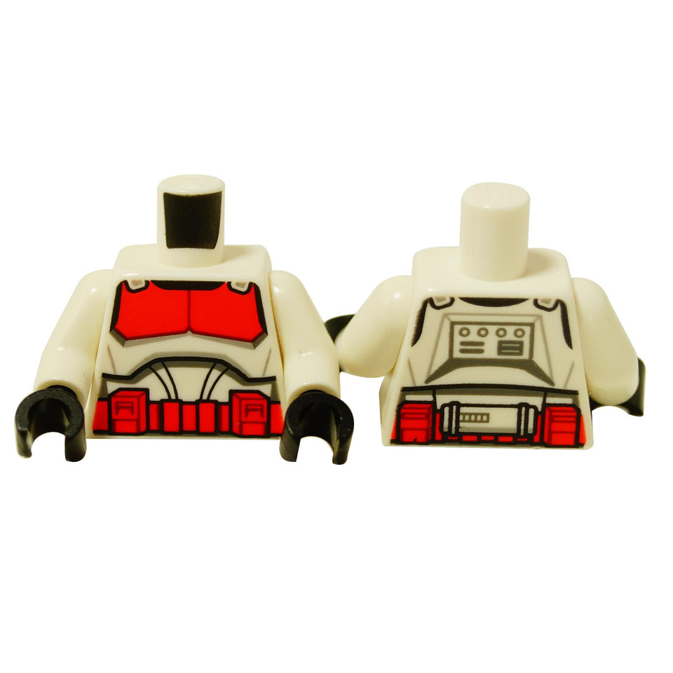 LEGO® Star Wars Coruscant Guard clone trooper torso from The Clone Wars, white torso with red chest armor and utility belt print

