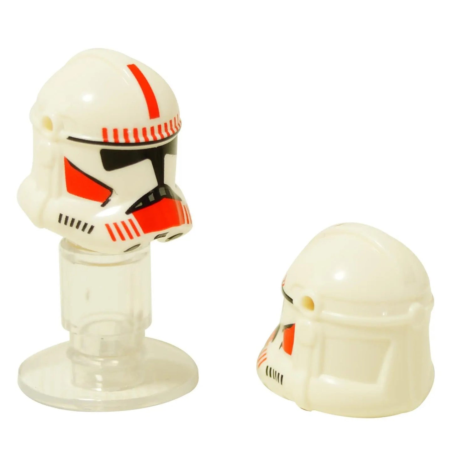 LEGO® Casco de clon de la fase 2 de la Guardia de Coruscant de Star Wars, casco de minifigura blanco con una franja roja y marcas en el visor
