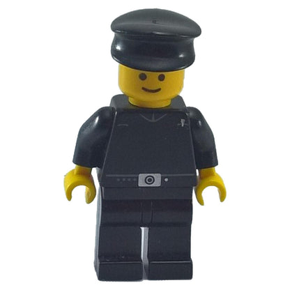 LEGO® Star Wars Imperial Shuttle Pilot minifigure (sw0042) with black uniform, classic smile, and officer's cap, front view.
