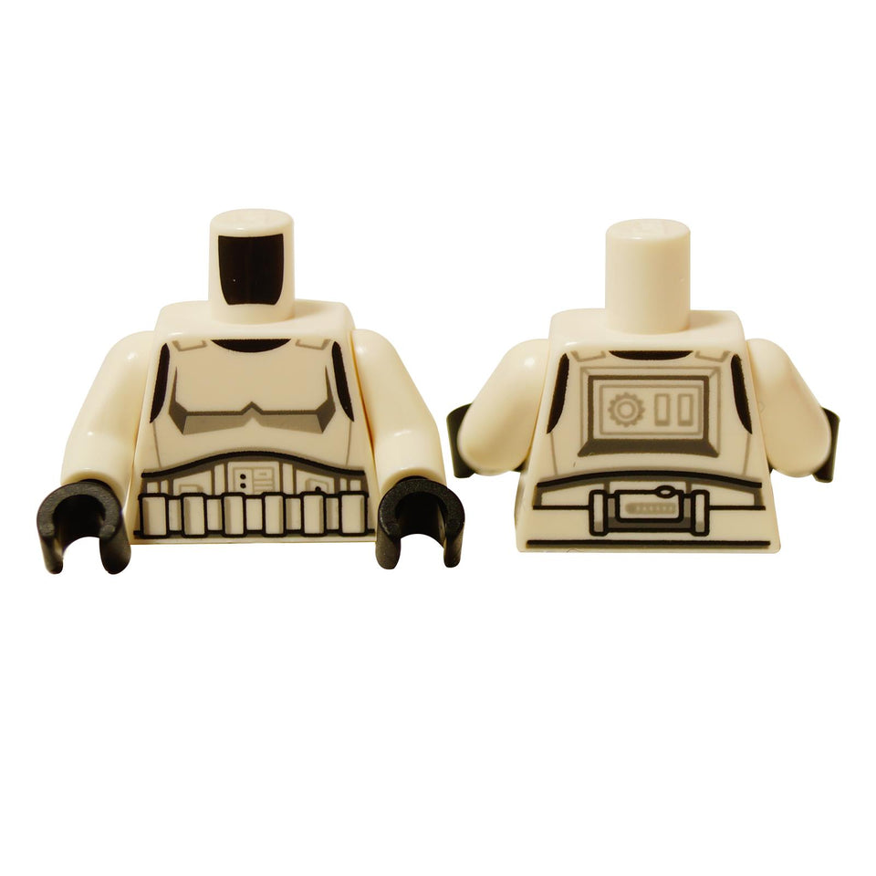 LEGO® Star Wars Mimban Stormtrooper Torso (973pb4714c01), tan with armor printing, showing front and back views.