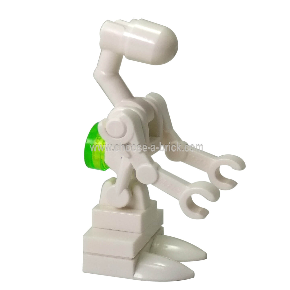 LEGO Star Wars PK-4 Droid sw0591 front view with light-coloured mechanical body, long neck, claw hands and rounded feet sideview