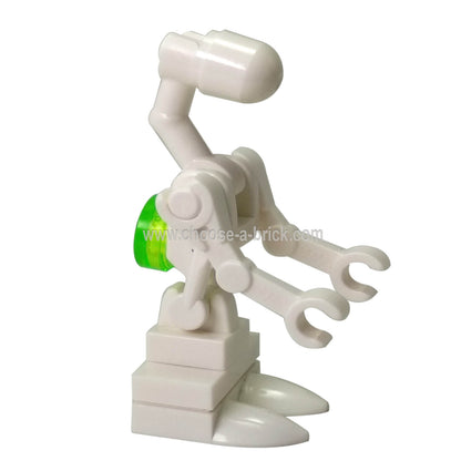 LEGO Star Wars PK-4 Droid sw0591 front view with light-coloured mechanical body, long neck, claw hands and rounded feet sideview