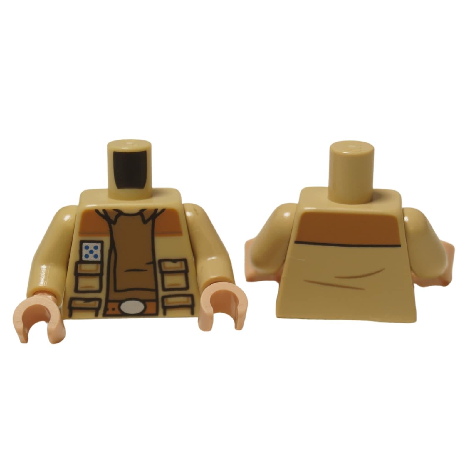 LEGO® Torso de la Alianza Rebelde de Star Wars (973pb5620c01) en marrón oscuro, mostrando la chaqueta abierta con una insignia de rango impresa.
