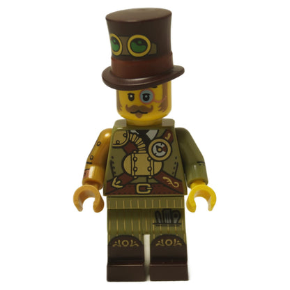  LEGO® Steampunk Inventor minifigure (col460) from Collectible Minifigures Series 27, with a top hat, goggles, and a detailed clockwork-themed suit.