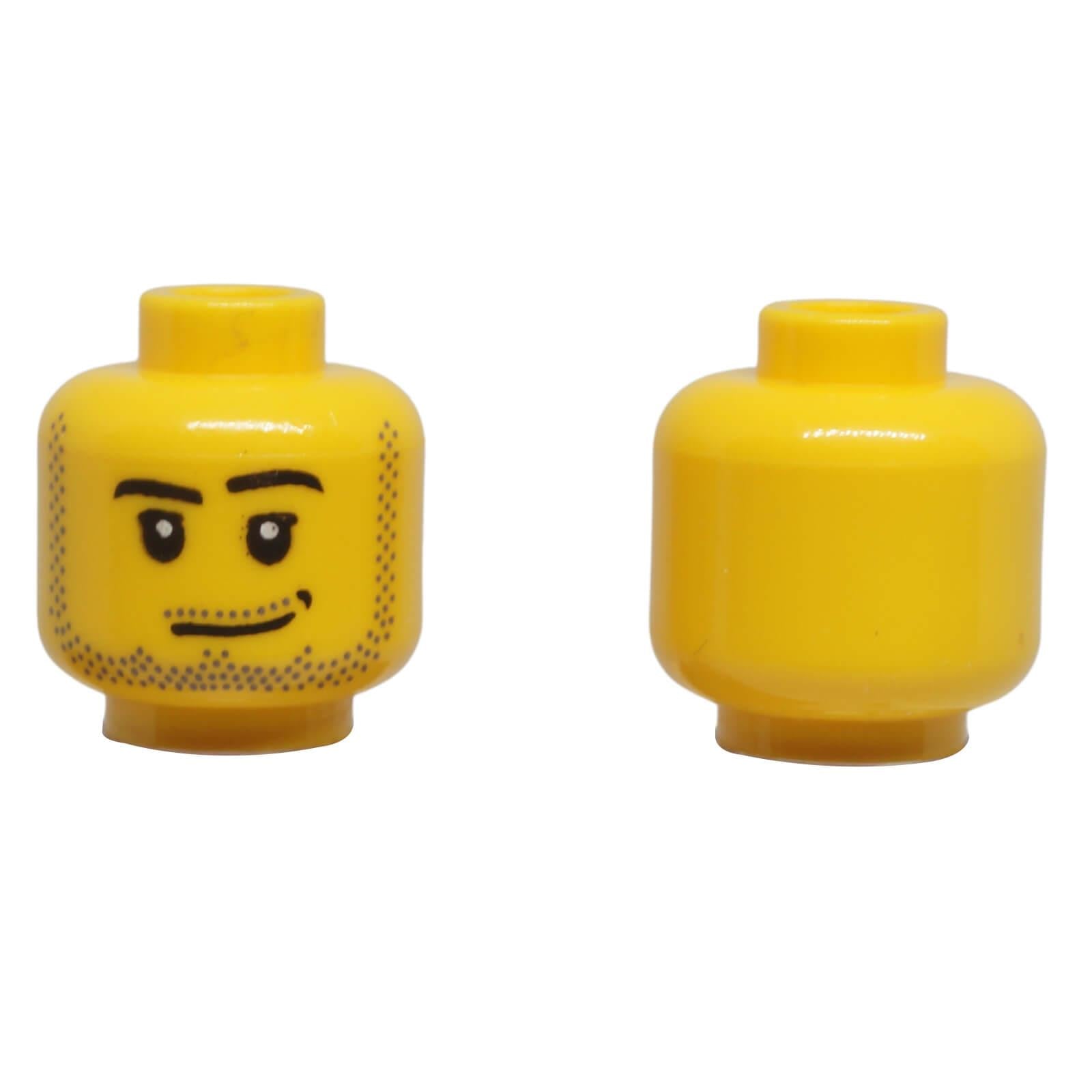 LEGO® male minifigure head 3626px301 with stubble beard, sideburns and smirk expression