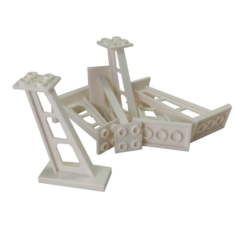 White LEGO® Support 2 x 4 x 5 Inclined Stanchion with 5mm Wide Posts, Part 4476b