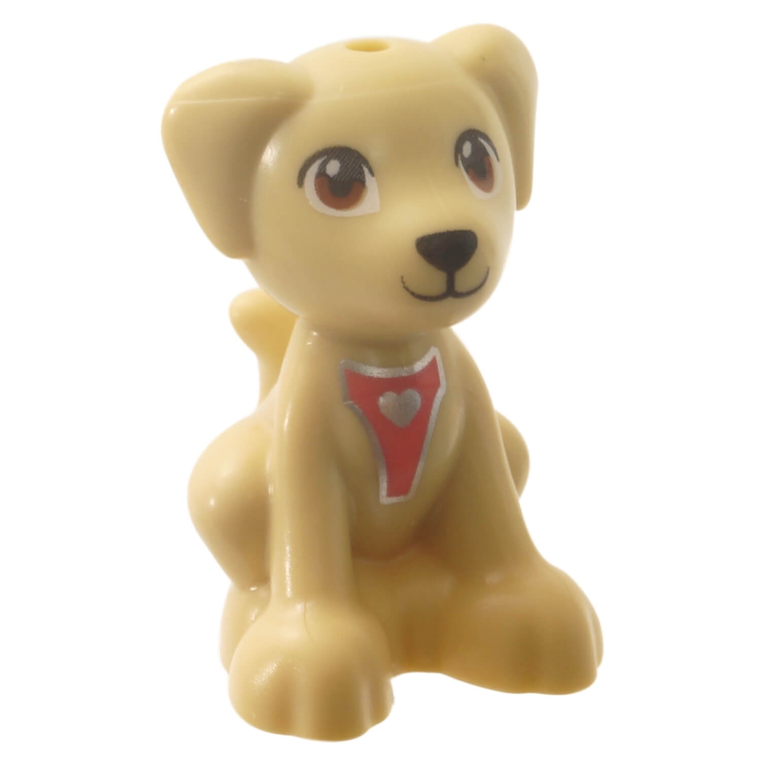 LEGO® tan puppy sitting dog with silver heart chest pattern