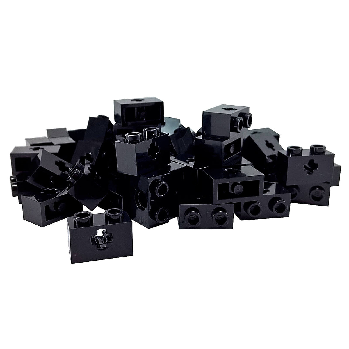 Black LEGO Technic 32064 modified brick 1 x 2 with axle hole