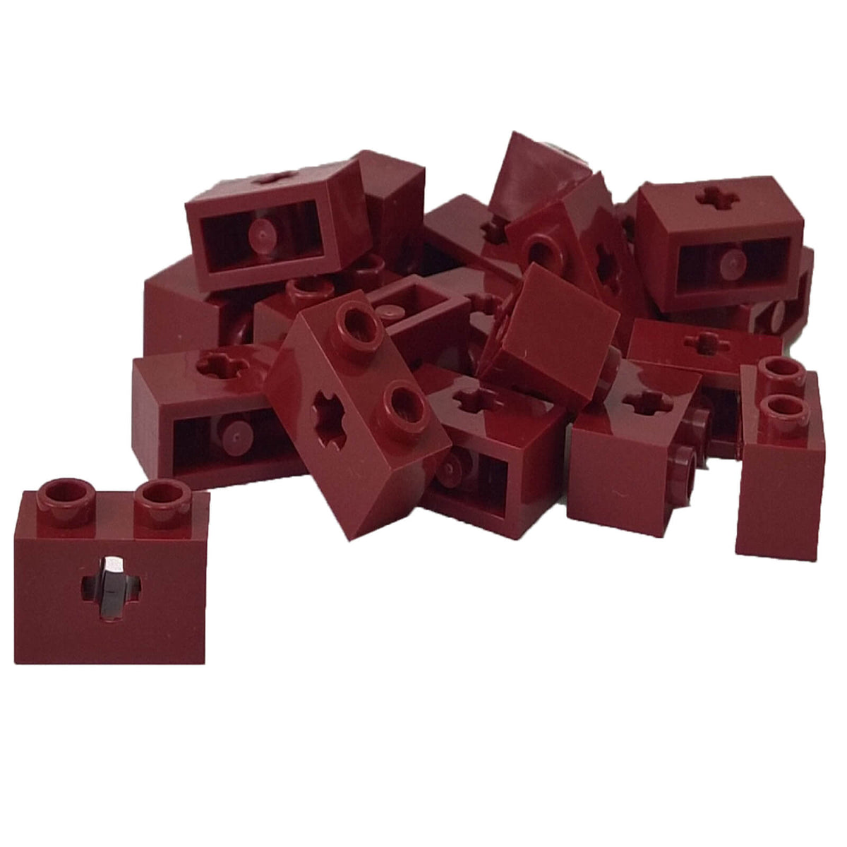 Dark Red LEGO Technic 32064 modified 1 x 2 brick with axle hole