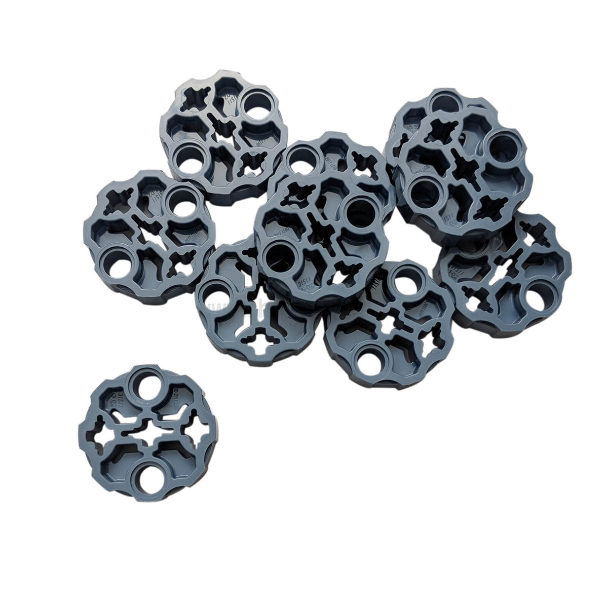 Sand Blue LEGO Technic 98585 axle connector block round with circular open-frame design
