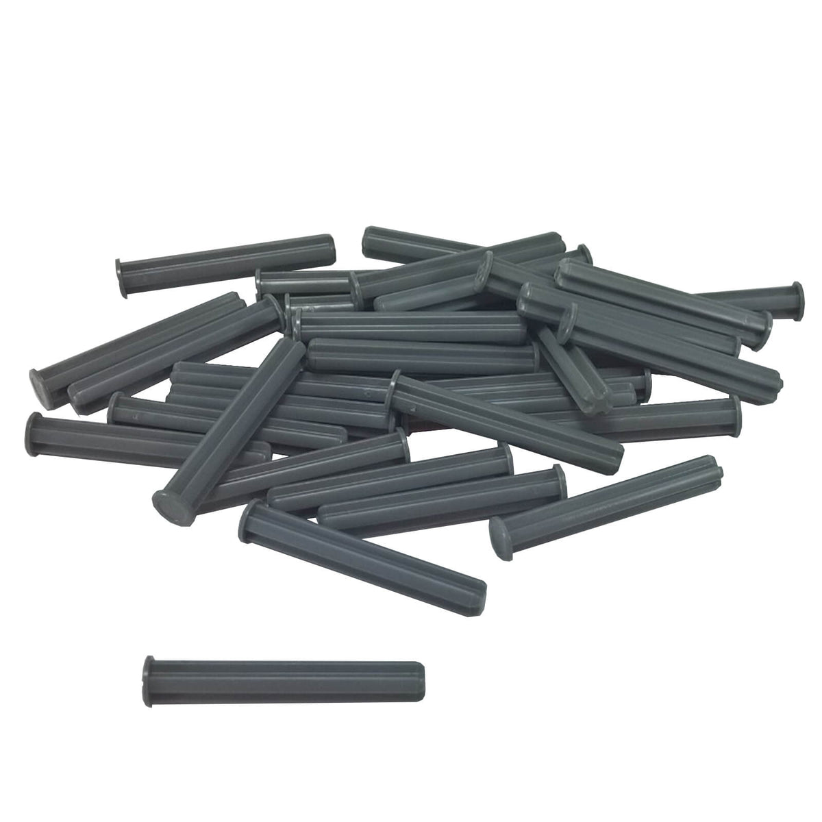 Dark Bluish Gray LEGO Technic Axle 4L with Stop (87083), showing cross-shaped axles with integrated end stops