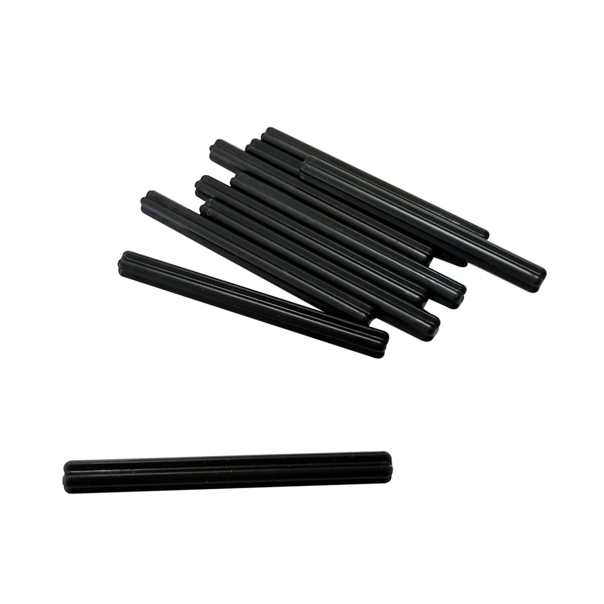 10 black LEGO Technic Axle 5L pieces, part 32073, with cross-shaped profiles