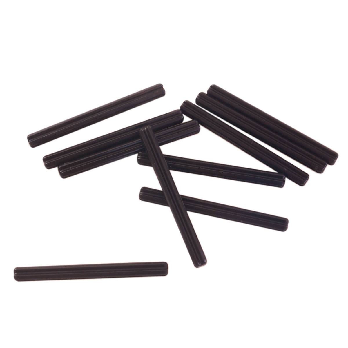 10 black LEGO Technic Axle 6L pieces, part 3706, arranged on a white background