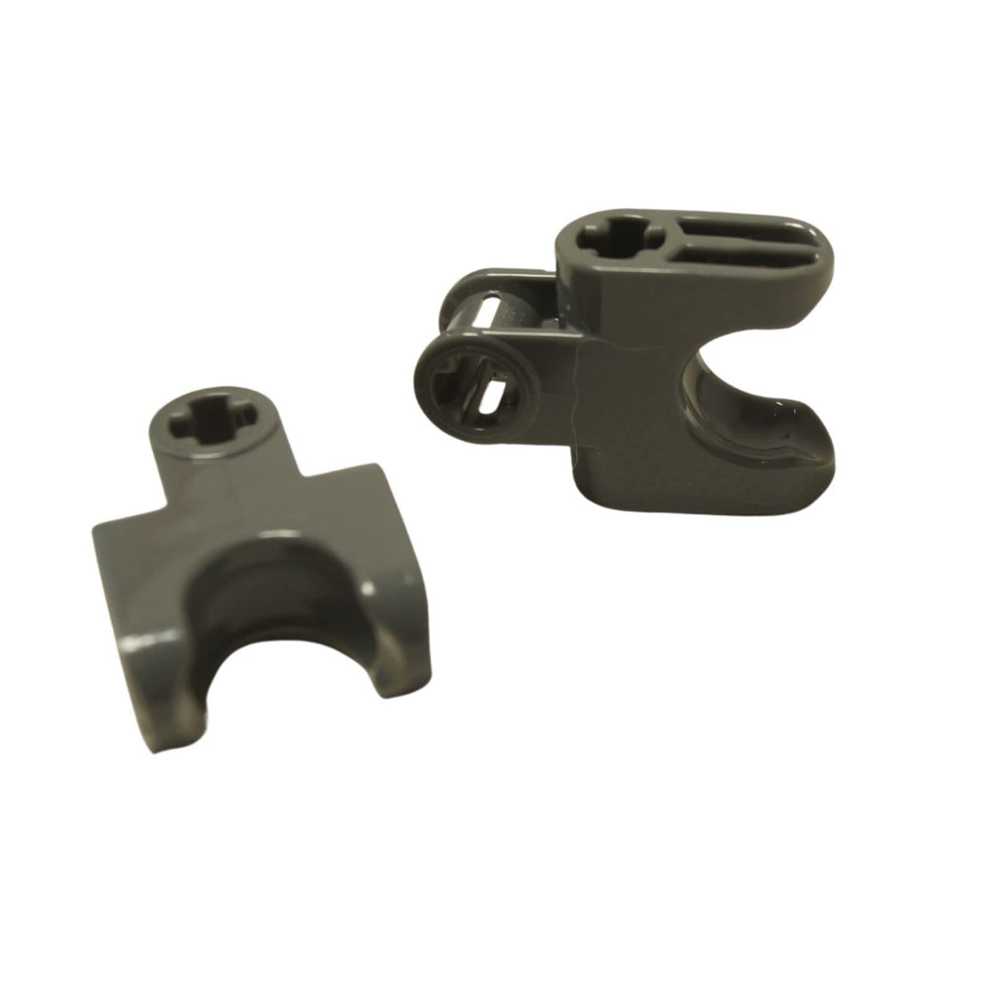 LEGO® Technic axle connector 2 x 3 with ball joint socket, closed sides and angled forks with closed axle holes, used for articulated Technic assemblies, dark bluish gray color
