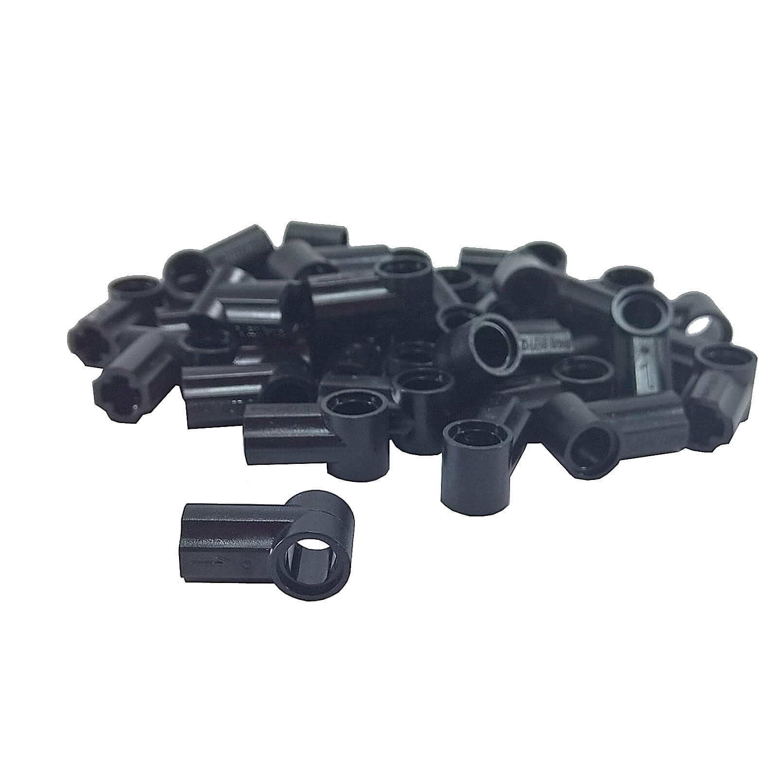 LEGO® Technic Axle and Pin Connector Angled #1 in black, used for angled Technic connections and structural builds
