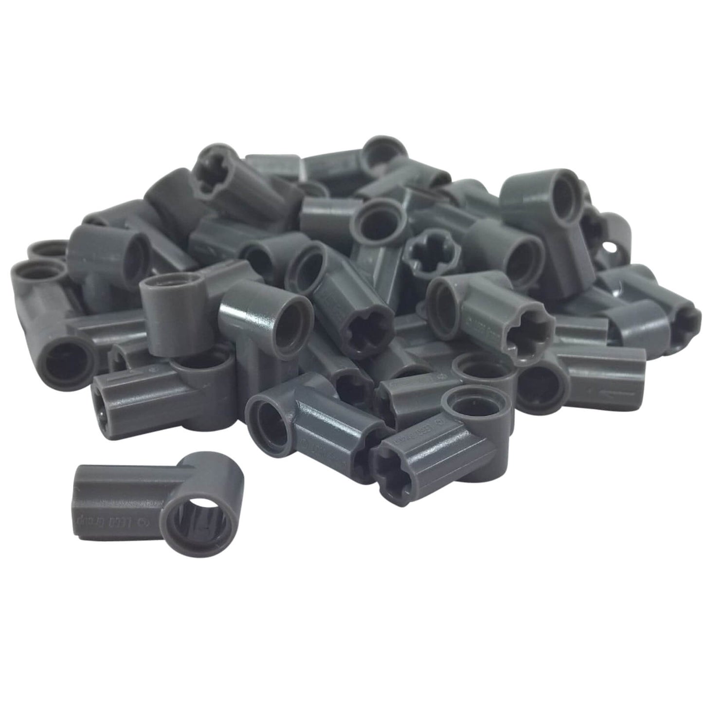 LEGO® Technic Axle and Pin Connector Angled #1 in dark bluish gray, used for angled Technic connections and structural builds
