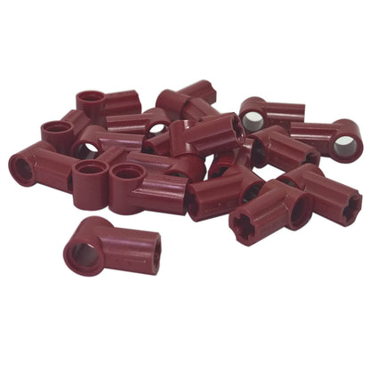 LEGO® Technic Axle and Pin Connector Angled #1 in dark red, used for angled Technic connections and structural builds

