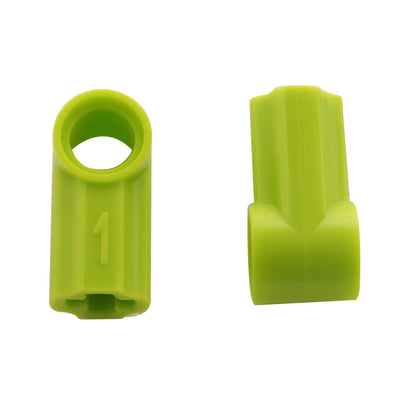 LEGO® Technic Axle and Pin Connector Angled #1 in lime, used for angled Technic connections and structural builds
