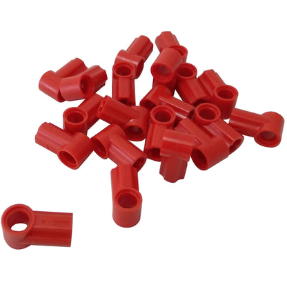 LEGO® Technic Axle and Pin Connector Angled #1 in red, used for angled Technic connections and structural builds
