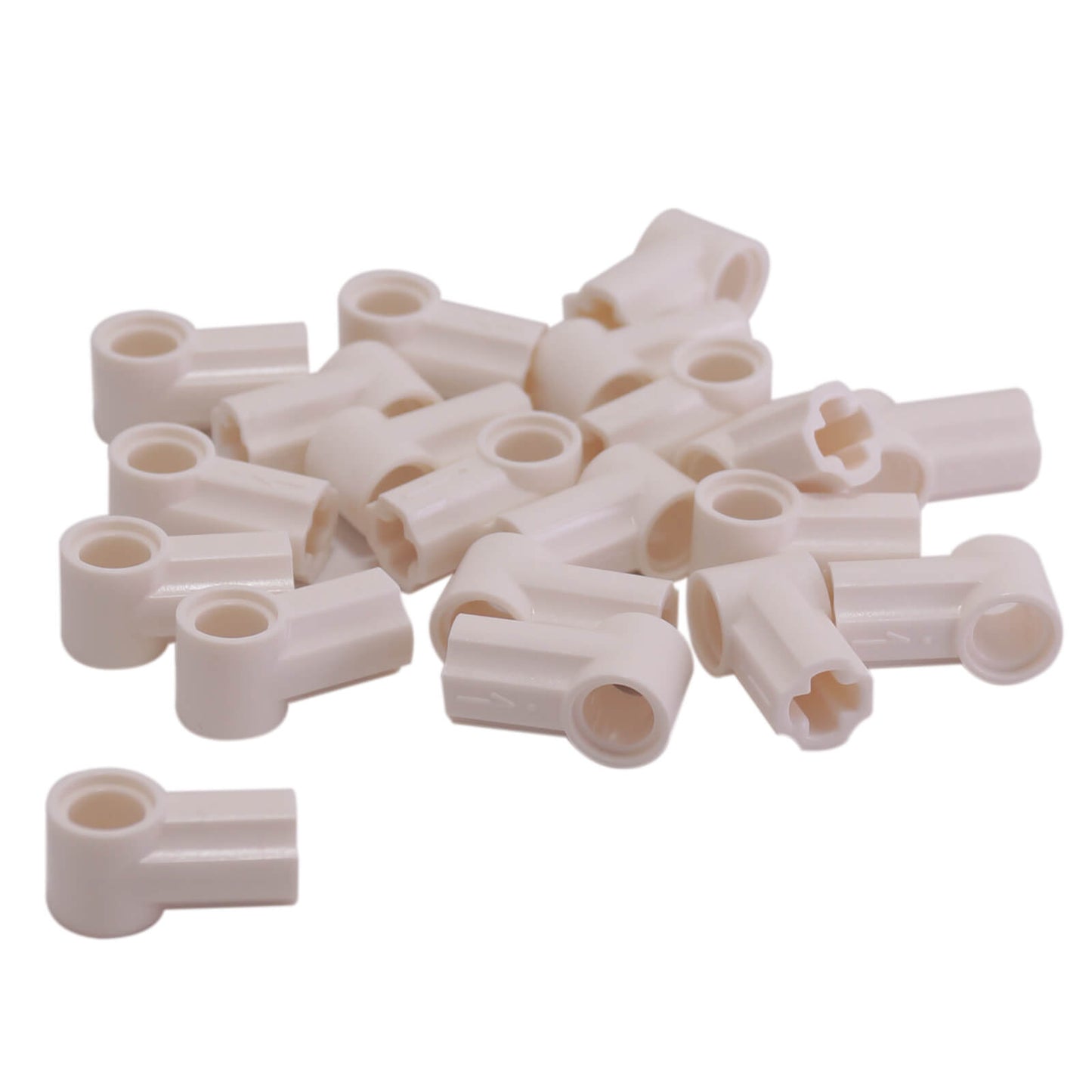 LEGO® Technic Axle and Pin Connector Angled #1 in white, used for angled Technic connections and structural builds
