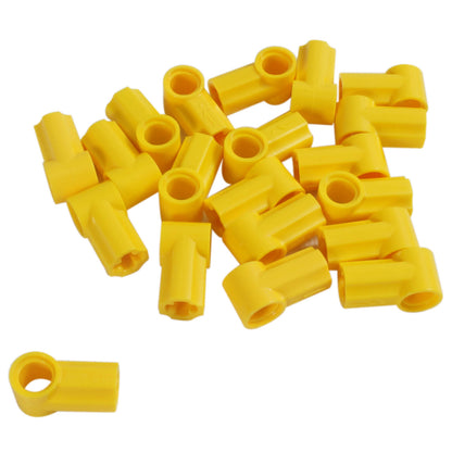 LEGO® Technic Axle and Pin Connector Angled #1 in yellow, used for angled Technic connections and structural builds
