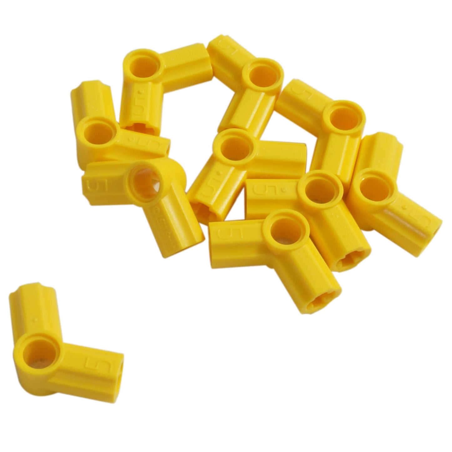 LEGO® Technic axle and pin connector angled #5 at 112.5 degrees in yellow for precise angled structures.
