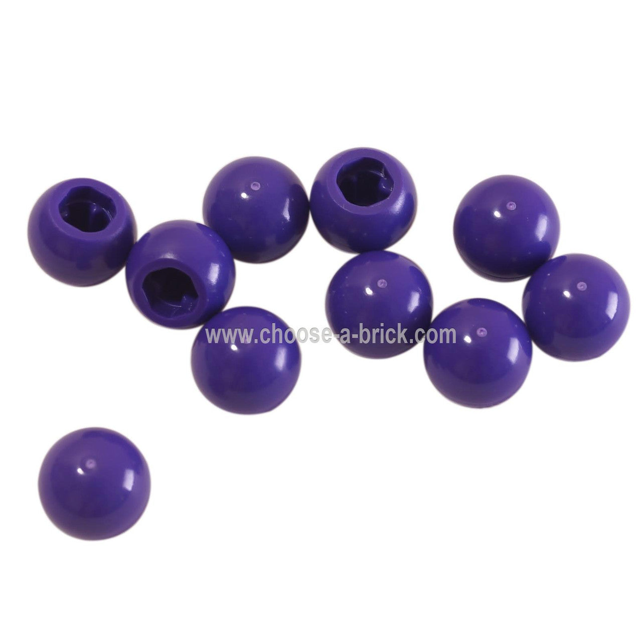 LEGO® Technic Ball Joint part (32474) in light bluish gray, featuring a Technic pin on one end and a 10mm ball on the other in dark purple