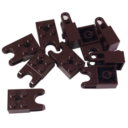 10 dark brown LEGO Technic modified bricks 92013 with ball socket and forked connection
