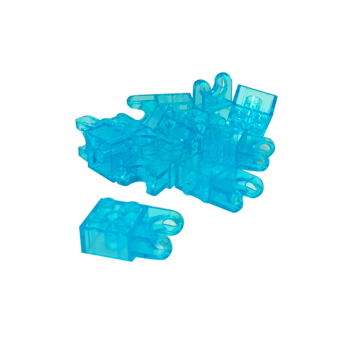 10 transparent light blue LEGO Technic modified bricks 92013 with ball sockets and forked ends