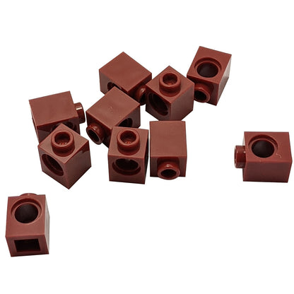 LEGO® Technic brick 1 x 1 with round hole for axle or pin connections, reddish brown color
