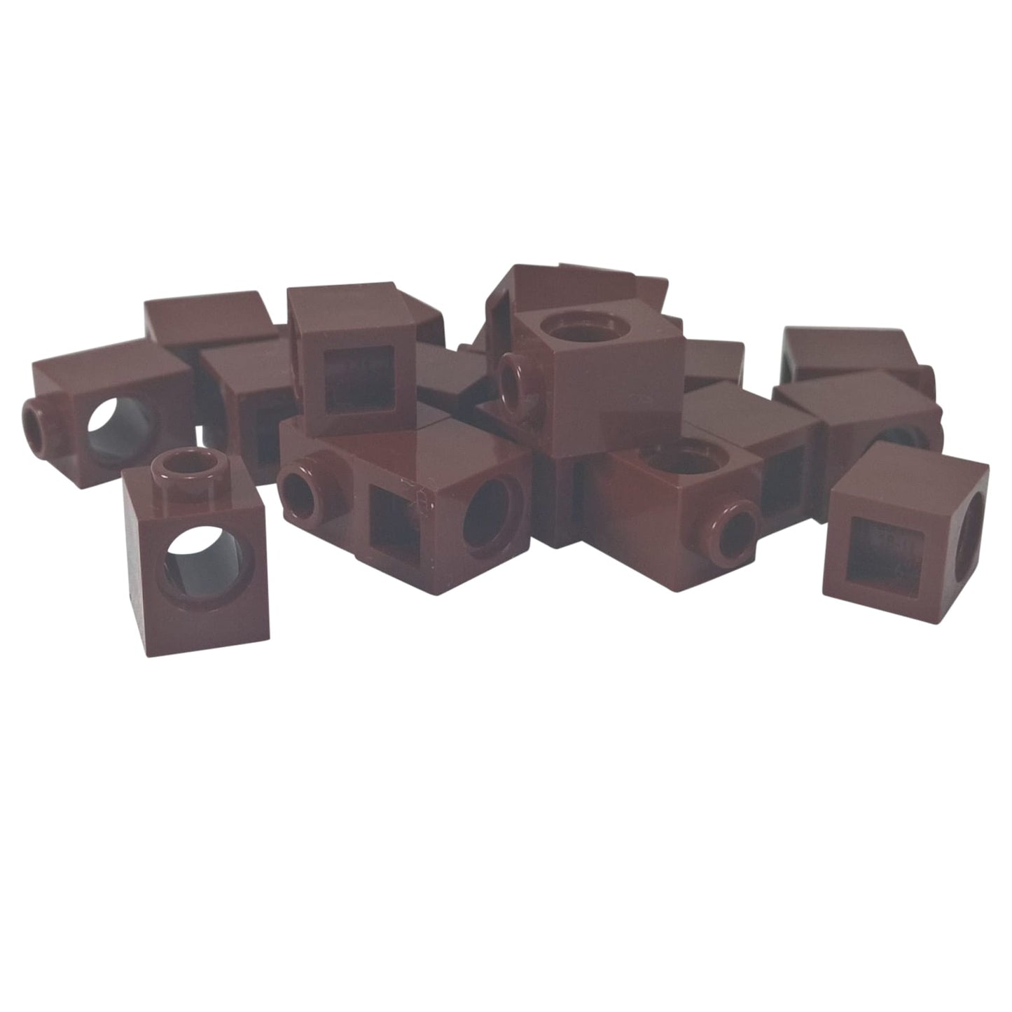 LEGO® Technic brick 1 x 1 with round hole for axle or pin connections, reddish brown color
