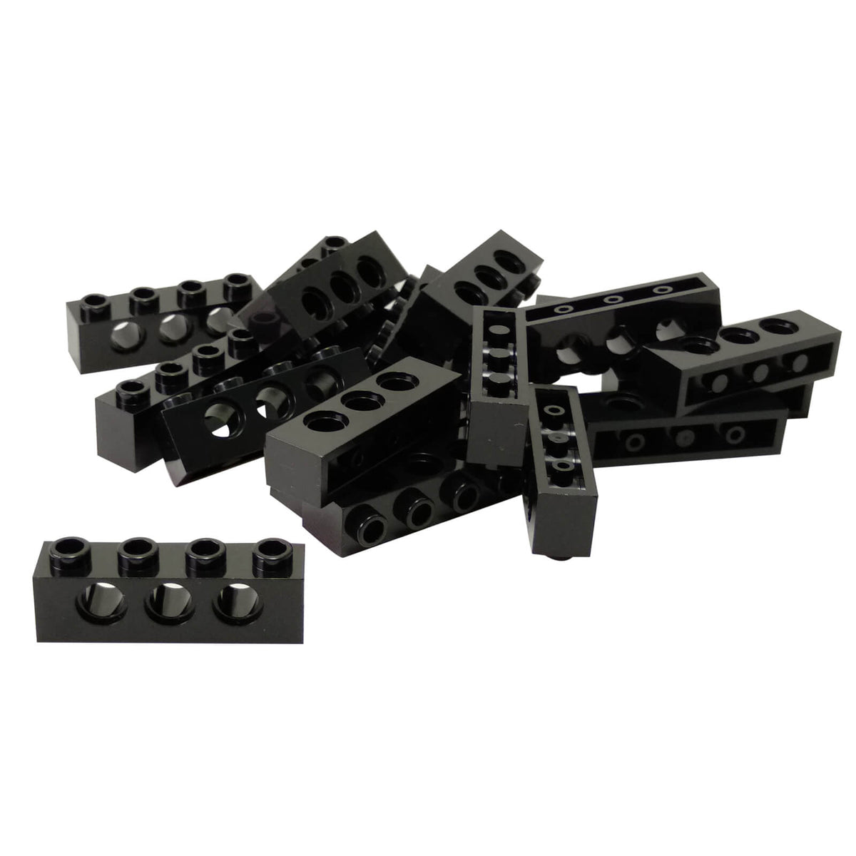 20 Black LEGO Technic bricks 1x4 part 3701 with three circular Technic holes