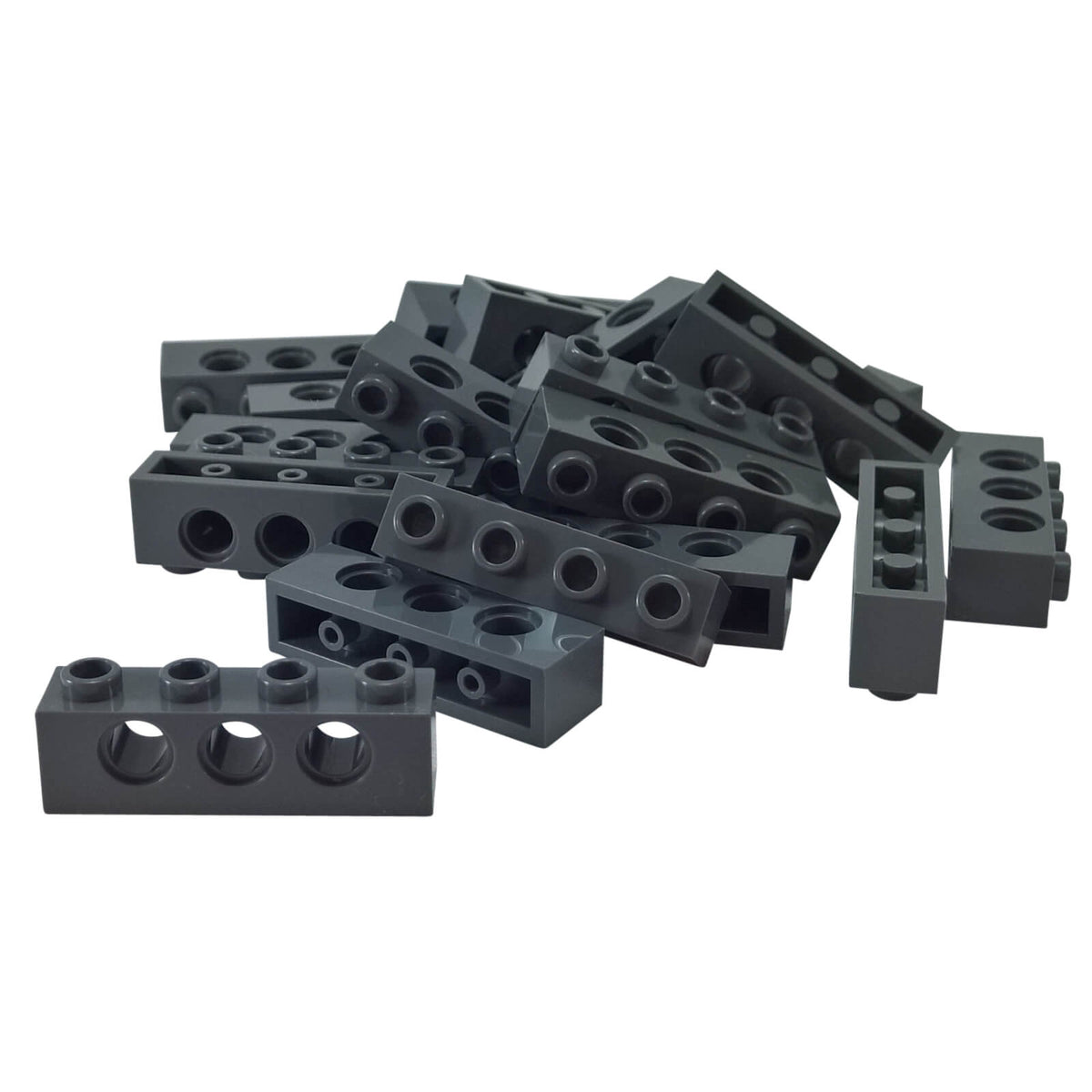 20 Dark Bluish Gray LEGO Technic bricks 1x4 with three holes, part number 3701