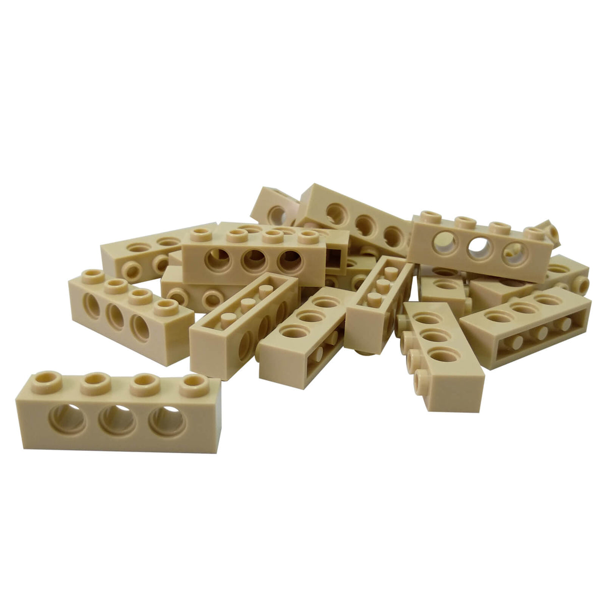 20 Tan LEGO Technic 1x4 bricks 3701 with hollow top studs and three side holes